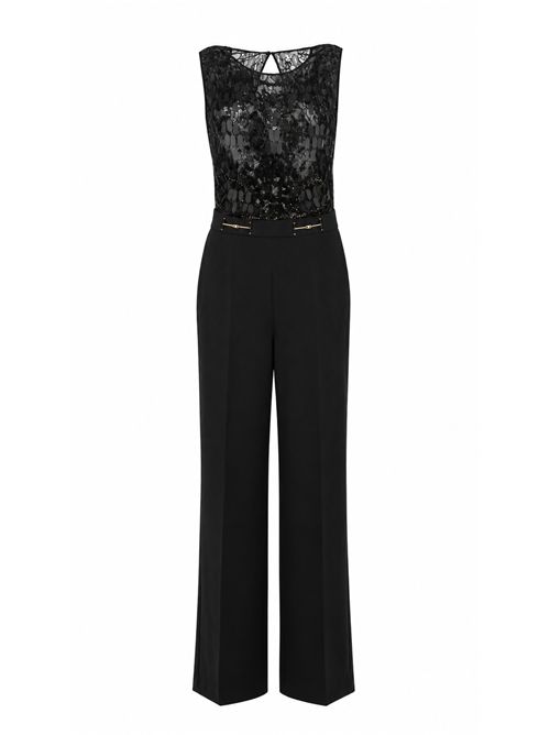 Tuta in crêpe con ricami paillettes e cristalli Elisabetta Franchi | TU06662E2110